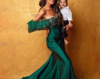 emerald green maternity dress for photoshoot Shop Emerald Green Maternity Tulle Robe for Photoshoot - Boudoir Maternity Dress