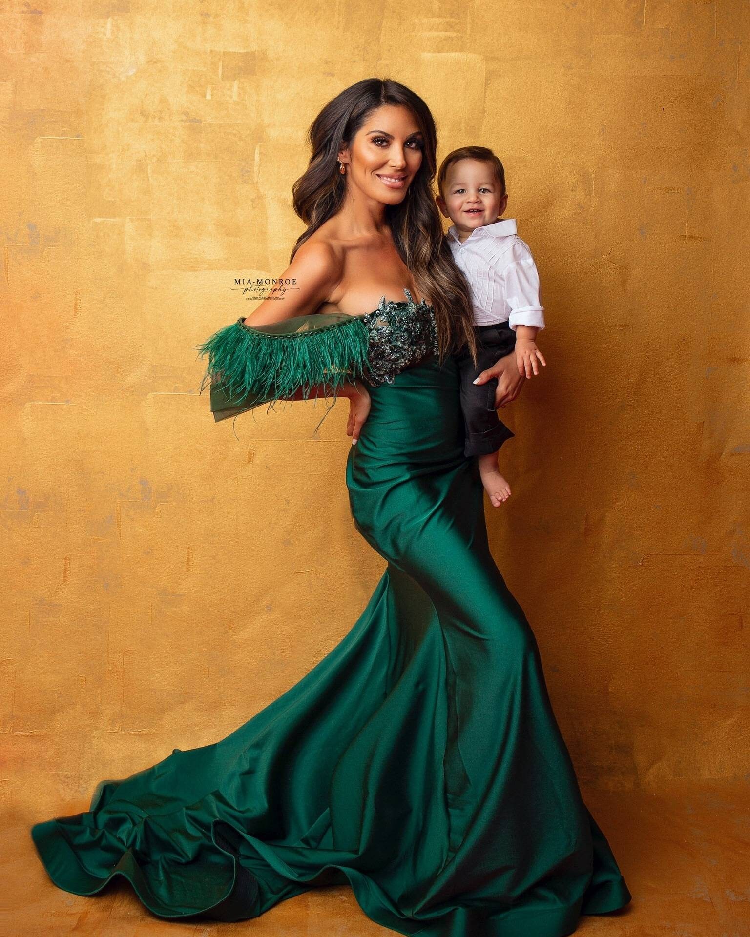slim fit dress slacks Momyknows Green Sequin Web Drill Backless Maternity Photoshoot Maxi Dress main image 1