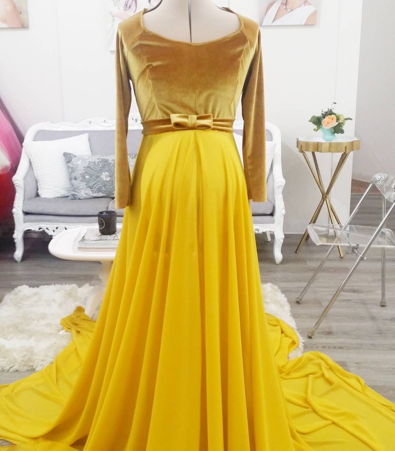 mustard color gown