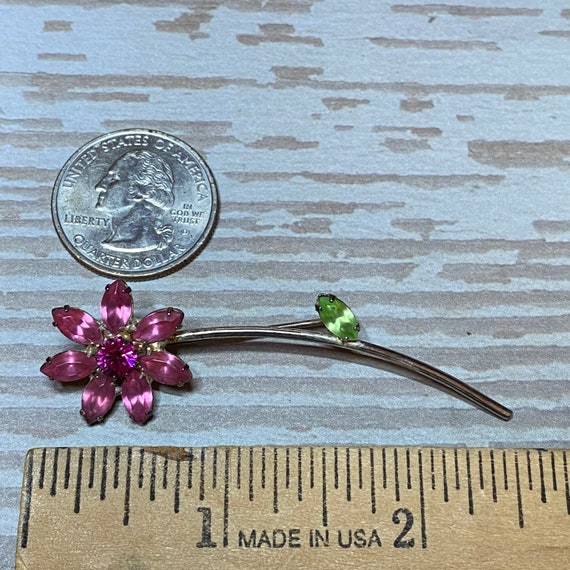 Vintage pink rhinestone flower pin brooch - image 3