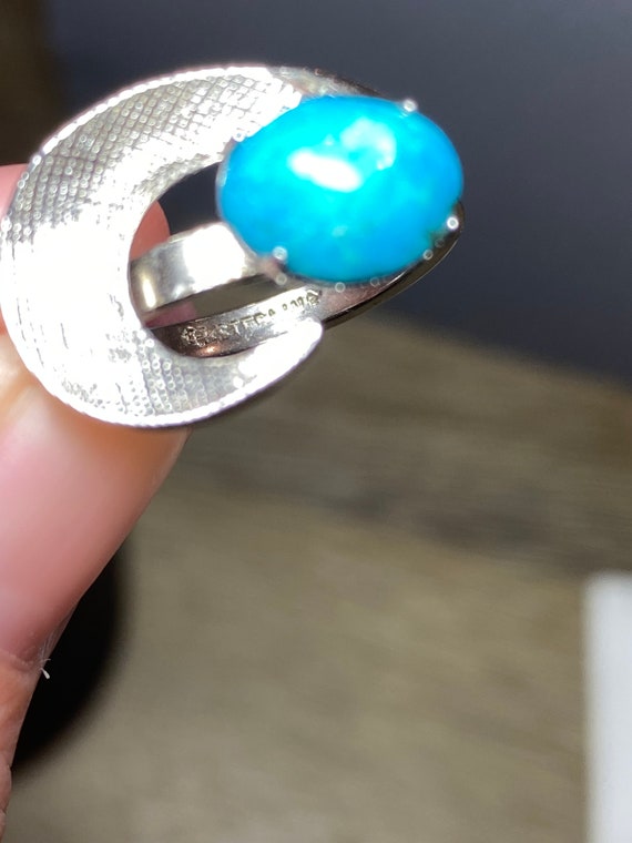 Vintage blue turquoise sterling silver ring - image 3
