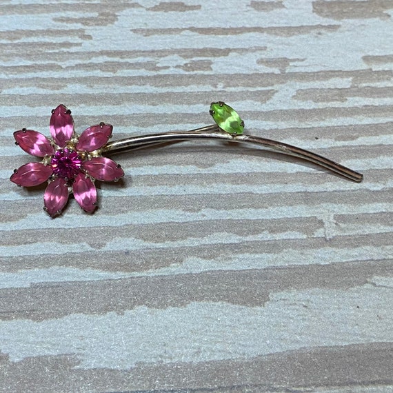 Vintage pink rhinestone flower pin brooch - image 4