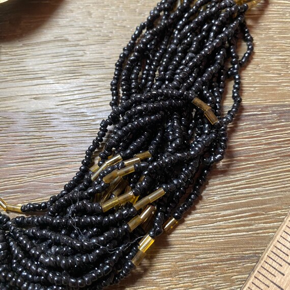 Vintage 70s brass black beaded necklace - image 4