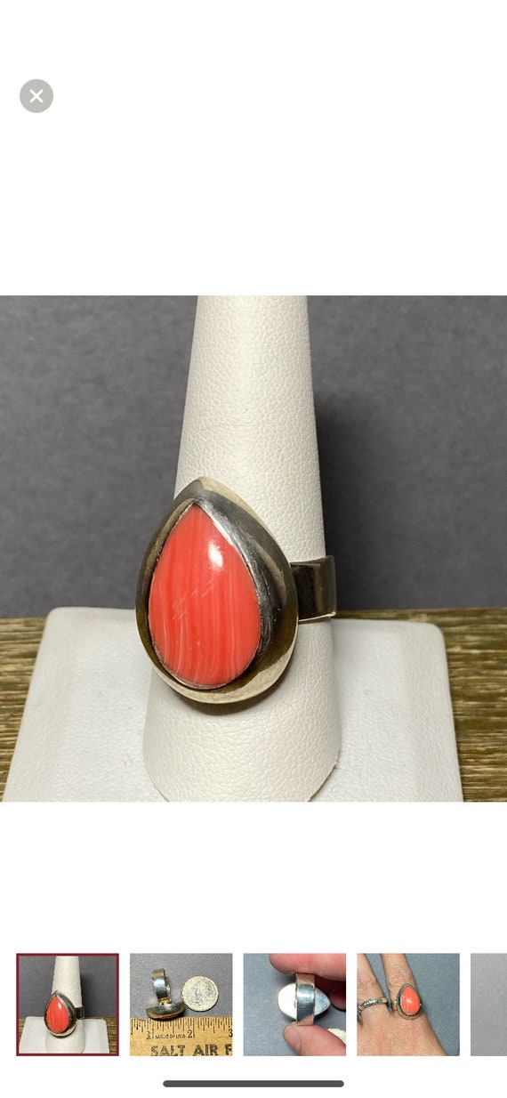 Vintage pink coral sterling silver ring