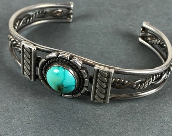 Vintage Sterling Silver Turquoise Boho Cuff Bracelet