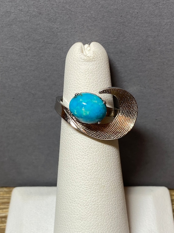 Vintage blue turquoise sterling silver ring - image 1