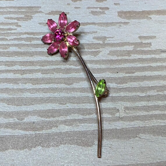 Vintage pink rhinestone flower pin brooch - image 1