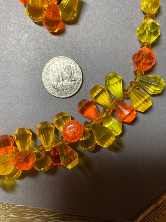 Vintage yellow orange faceted lucite plastic bead… - image 4