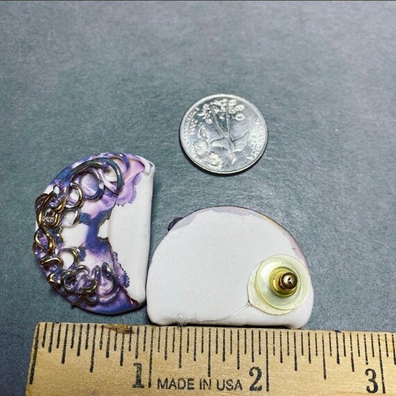 Vintage Artisan purple ceramic statement  earrings - image 2