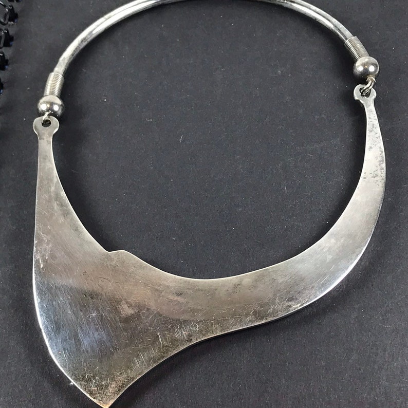 Vintage Boho Festival Abstract Blue Green Silver Choker Necklace