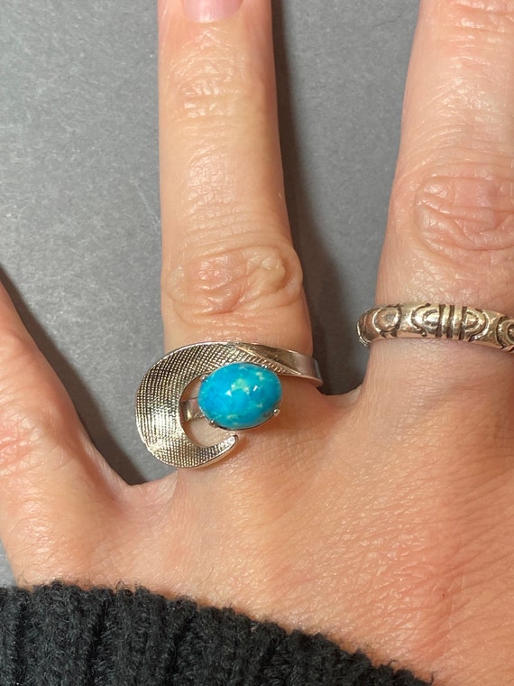 Vintage blue turquoise sterling silver ring - image 5