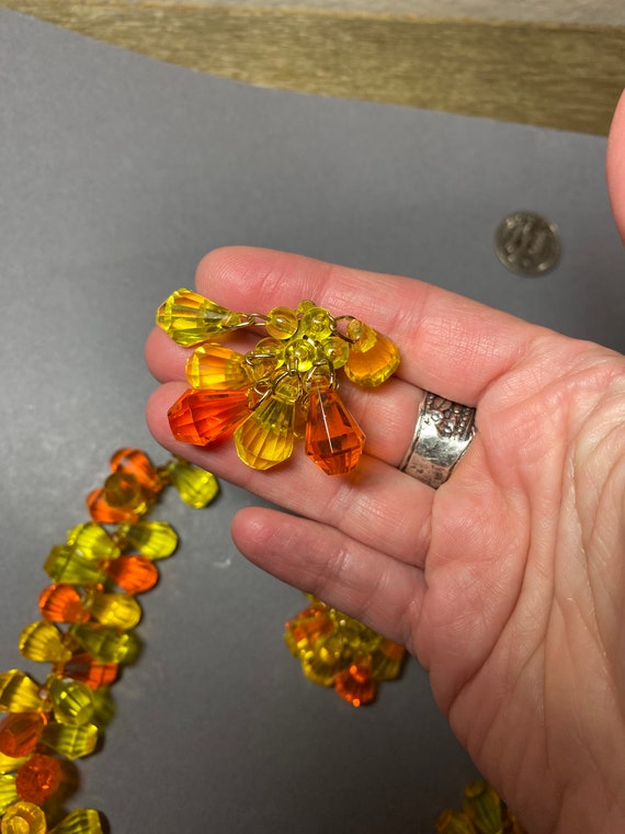 Vintage yellow orange faceted lucite plastic bead… - image 2