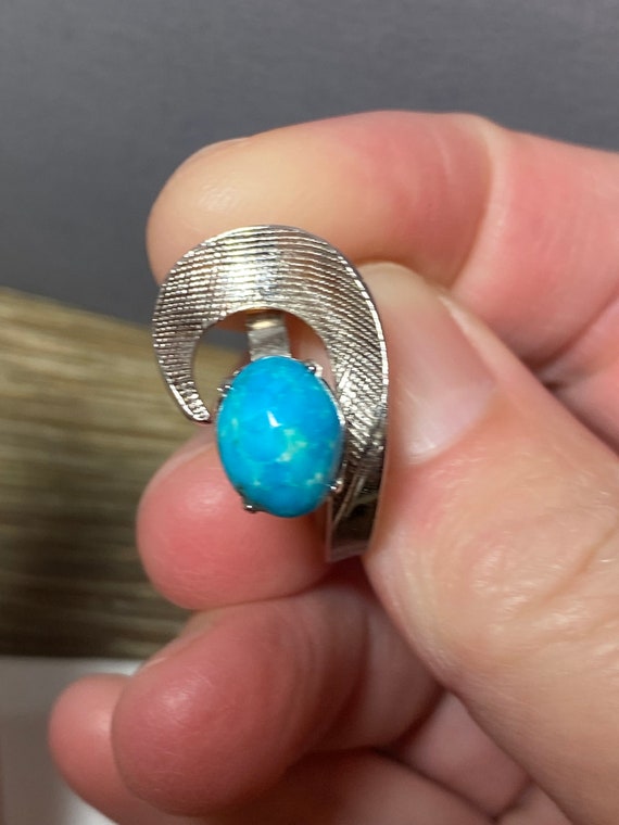 Vintage blue turquoise sterling silver ring - image 2