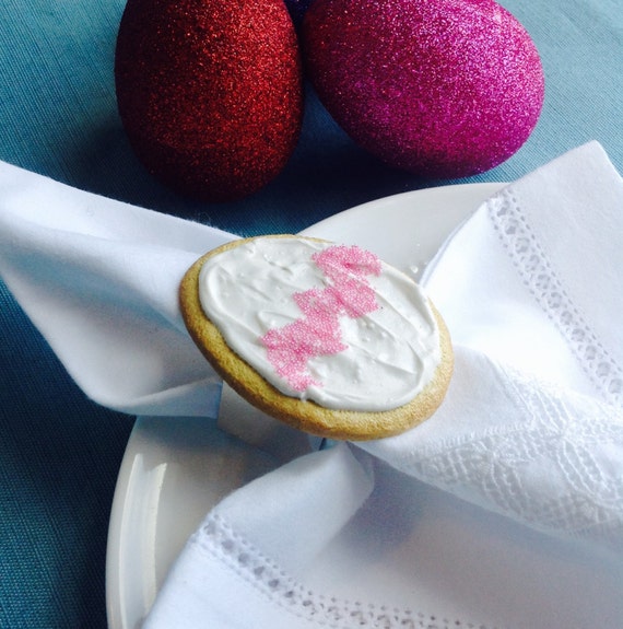 Easter Egg Sugar Cookie Napkin Rings, Spring Table Decoration, Pink and White, Faux Pastry, Hostess Gift, Wedding Favors, Sprinkles