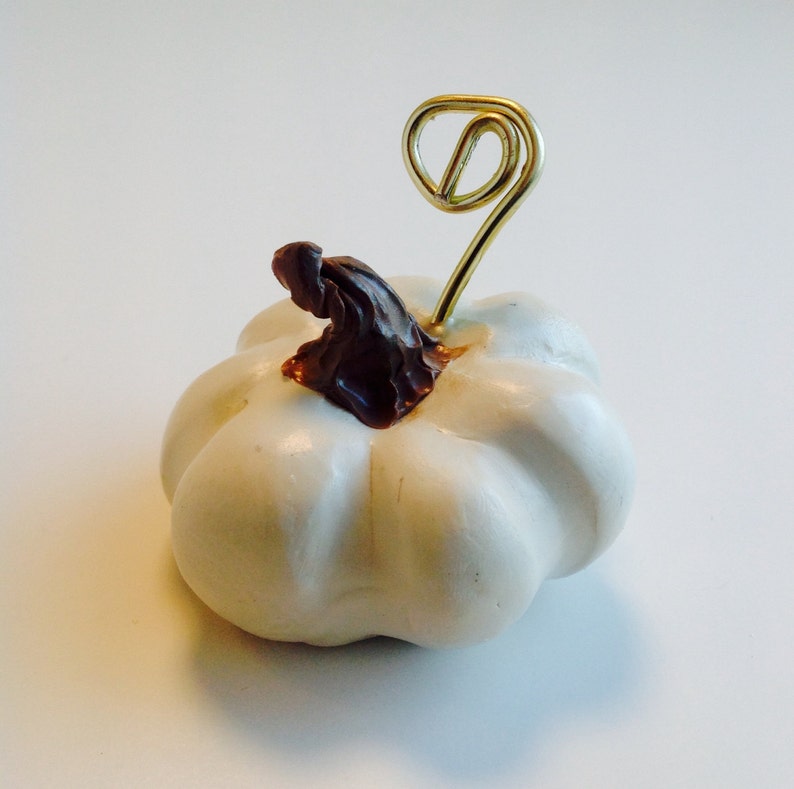 White Pumpkin Place Card Holders, Fall Wedding Decoration, Thanksgiving Table Setting, Harvest, Party Favor, Halloween image 2