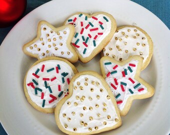 Iced Sugar Cookie Christmas Ornament, Heart, Circle, or Star Decoration, Red, white, Green, and Gold Ornament