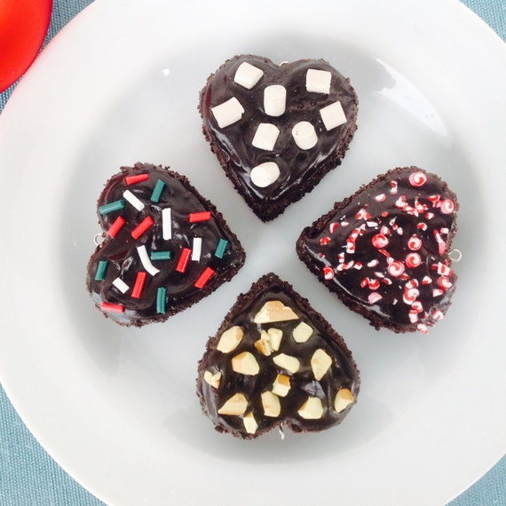 Heart Brownie Christmas Ornament, Nuts, Sprinkles, Marshmallow, Crushed Candy Canes, and Chocolate, Red, White, Green, and Brown Decorations