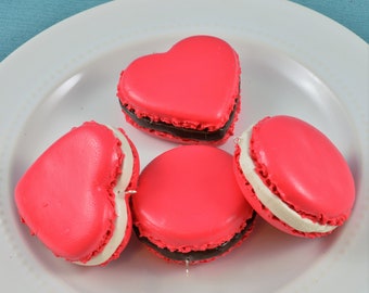 Red Velvet Macaron Christmas Ornament, Heart or Circle Decoration, White, or Brown, French Pastry, Chocolate, Faux Fake Cookie, Holiday Tree