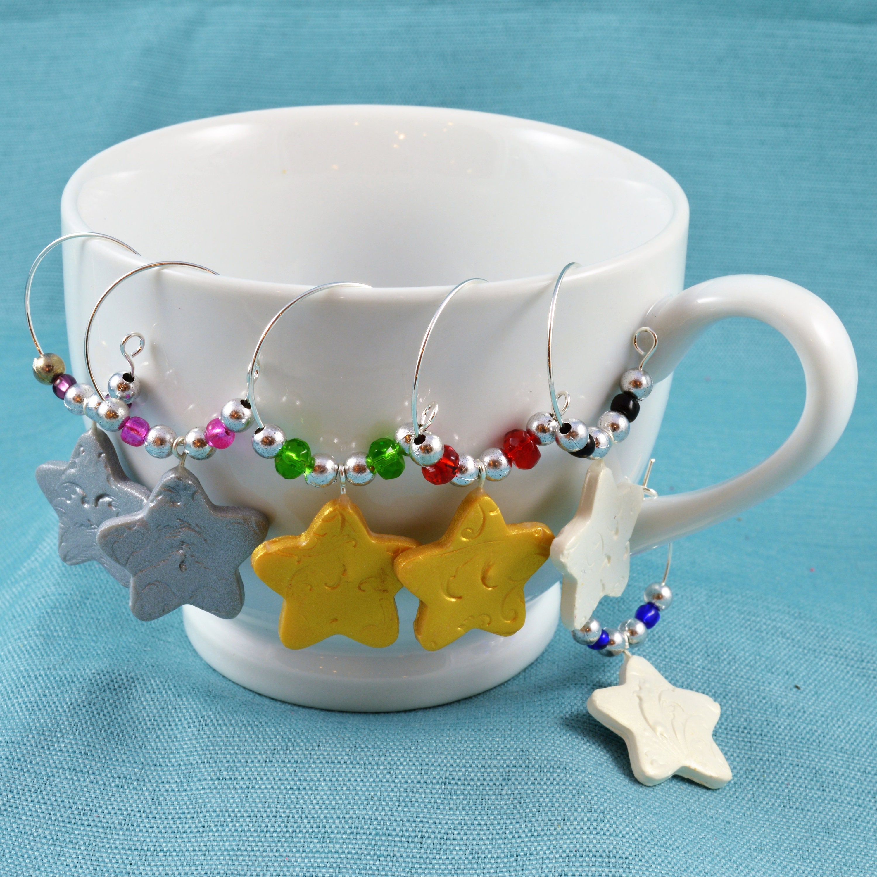Star Wine Glass Charms, Coffee Mug Charms, Champagne or Tea Cup, Christmas,  Holiday, Hanukkah, Hostess Gift, Cocktails, New Year's Eve 