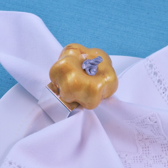 Gold Pumpkin Napkin Rings, Thanksgiving Table Decoration, Hostess Gift, Wedding Favor, squash, Fall, Autumn, Halloween, Harvest