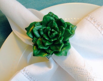 Green Succulent Napkin Rings, Botanical Table Decoration, Faux Cactus Flower, Hostess or Birthday Gift, Wedding or Bridal Shower Favor,
