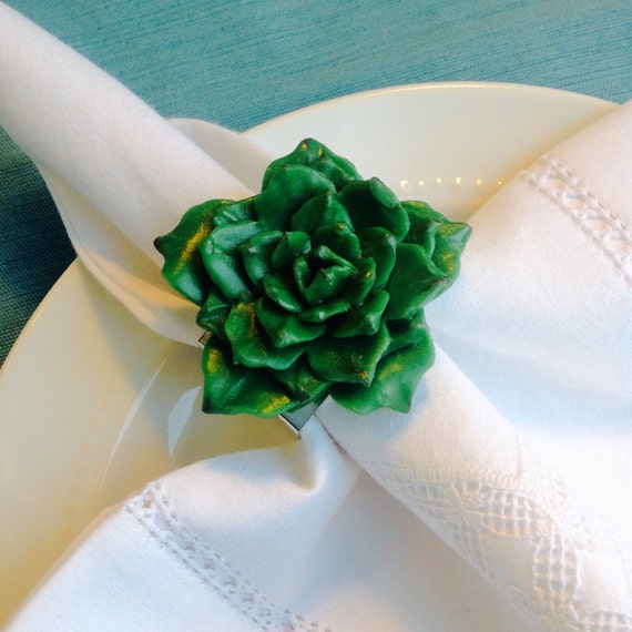 Green Succulent Napkin Rings, Botanical Table Decoration, Faux Cactus Flower, Hostess or Birthday Gift, Wedding or Bridal Shower Favor,
