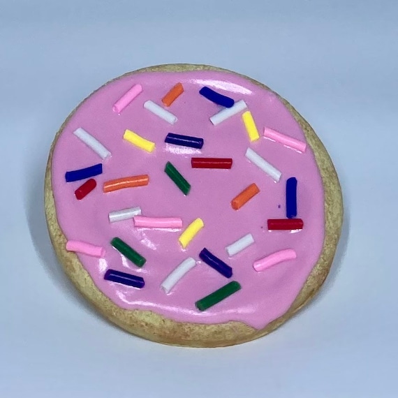 Iced Sugar Cookie with Rainbow Sprinkles Magnet, Faux food,  Home Decor, Kitchen Decoration, Pink, photo prop, fake dessert