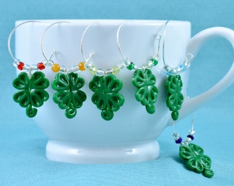 Shamrock Wine Glass Charms, Coffee Mug Charms, Champagne or Beer Mug, Green, St. Patrick's Day Party, Hostess Gift, Irish, Cocktails
