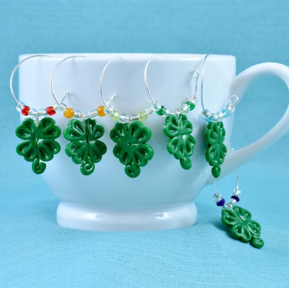 Shamrock Wine Glass Charms, Coffee Mug Charms, Champagne or Beer Mug, Green, St. Patrick's Day Party, Hostess Gift, Irish, Cocktails
