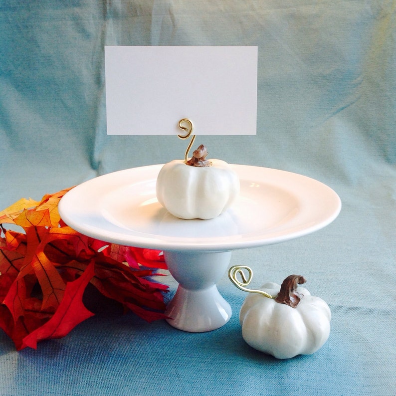 White Pumpkin Place Card Holders, Fall Wedding Decoration, Thanksgiving Table Setting, Harvest, Party Favor, Halloween image 1