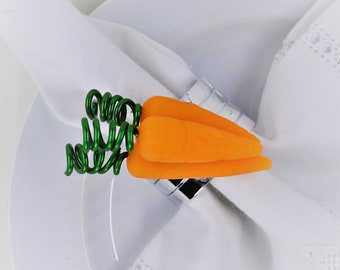 Carrot Napkin Rings, Spring Table Decoration, Green and Orange, Faux Food, Hostess Gift, Wedding Favors, Easter Dinner, Bunny Rabbit