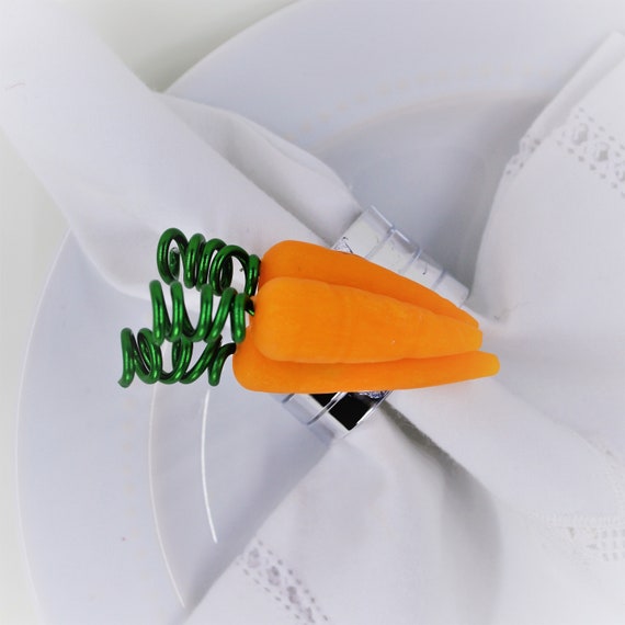 Carrot Napkin Rings, Spring Table Decoration, Green and Orange, Faux Food, Hostess Gift, Wedding Favors, Easter Dinner, Bunny Rabbit