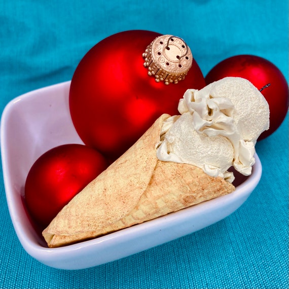 Double Scoop Vanilla Waffle Cone Christmas Ornament, Faux Ice Cream, Tree Decoration, Holiday Decor, Soda Shop Treats