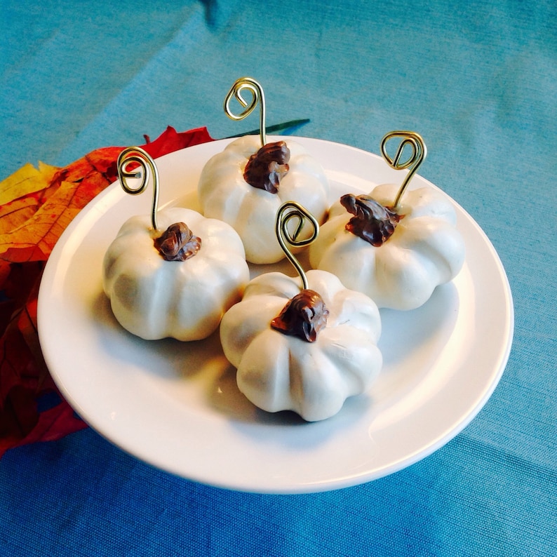 White Pumpkin Place Card Holders, Fall Wedding Decoration, Thanksgiving Table Setting, Harvest, Party Favor, Halloween image 3