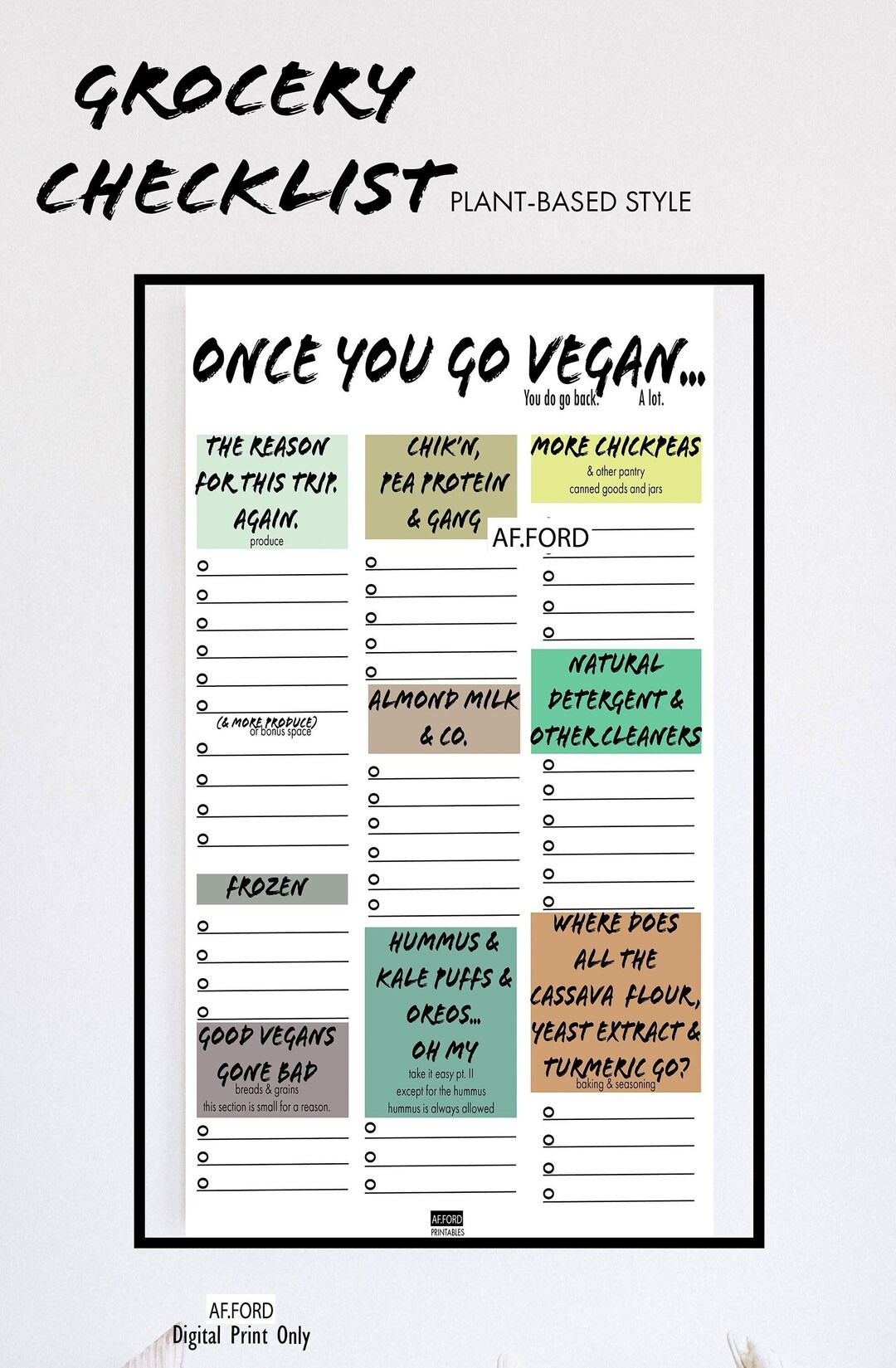 Grocery List Printable for Vegans Shopping List Printable Grocery List Printable Shopping List ...