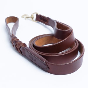 Genuine Leather Braided Double Handle Dog Leash