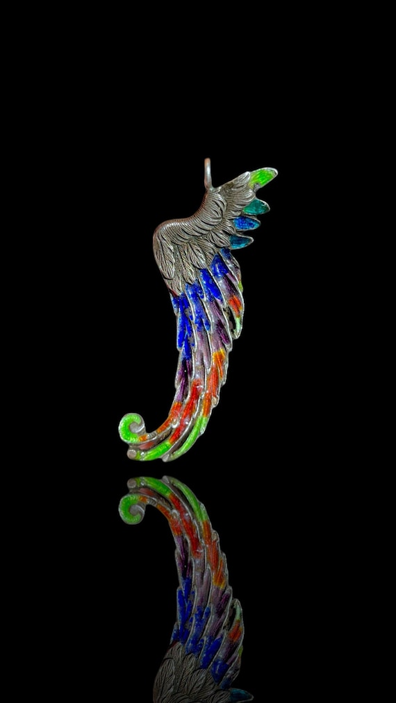 Art Nouveau sterling silver and enamel angel wing 