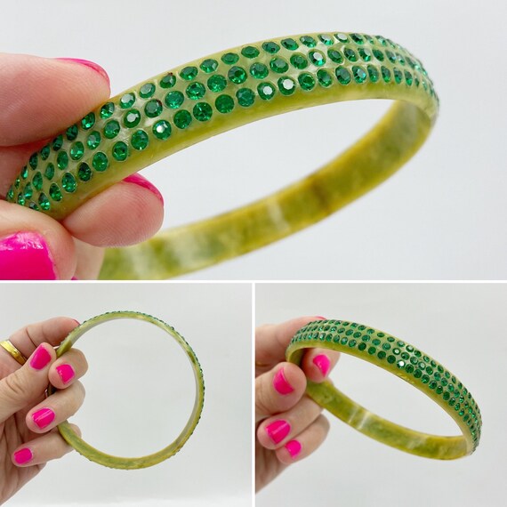 Deco emerald green heat set celluloid flapper uppe