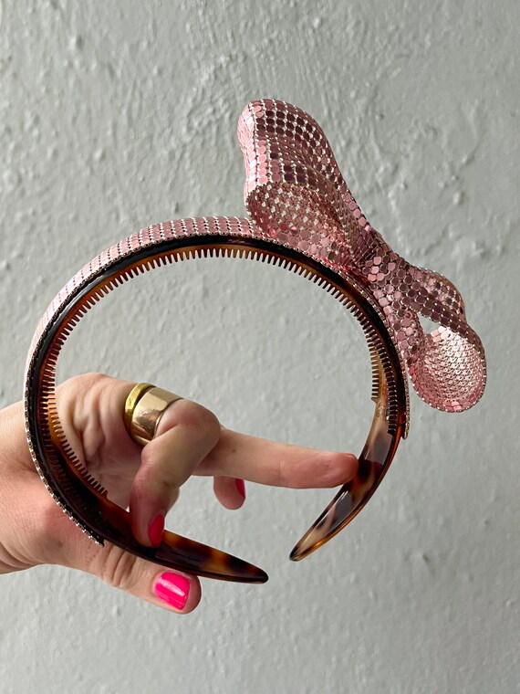 Whiting and Davis large pink mesh bow headband ha… - image 4