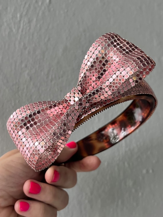 Whiting and Davis large pink mesh bow headband hai