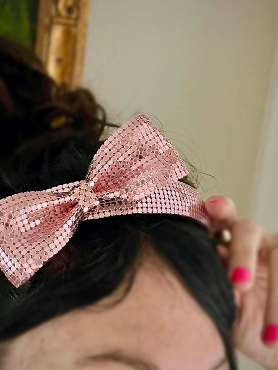 Whiting and Davis large pink mesh bow headband ha… - image 6