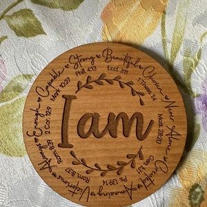 Engraved Wood Magnet: Christian Scripture, &quot;I Am&quot; Inspiration
