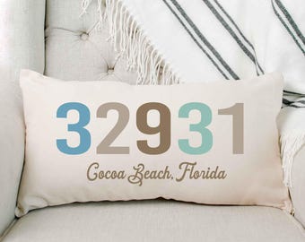 Zip Code Pillows, Outdoor Pillow Cover, Personalized New Home Gift Ideas, Dorm Decor, Closing Gifts, Moving, Wedding, Housewarming, Gifts