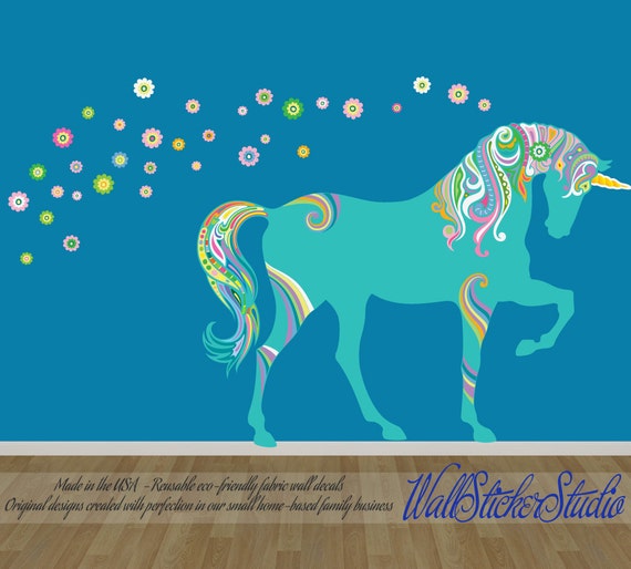 unicorn wall decal pattern horse fabric wall decal stickers | etsy