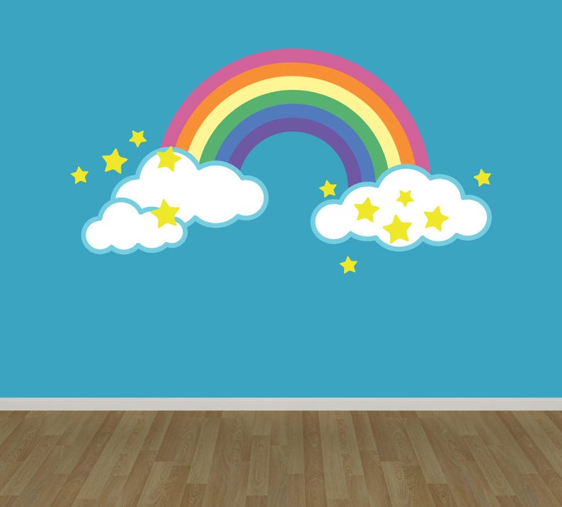 rainbow wall decal reusable fabric decal rainbow with clouds | etsy