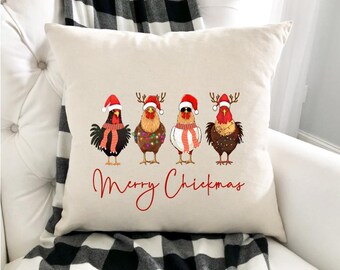 Merry Chickmas Christmas Throw Pillow, Holiday Pillow, Christmas Decor, Holiday Decor, Christmas Gift