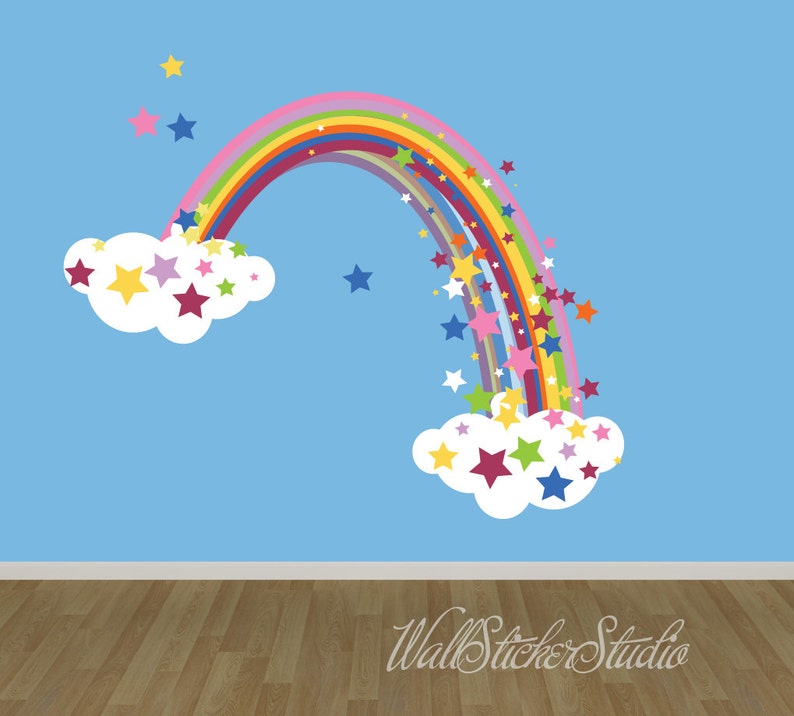 Rainbow Wall Decal REUSABLE FABRIC DECAL Rainbow with Stars Etsy