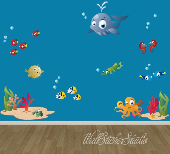 fish wall sticker decals under the sea wall decal kids wall | etsy
