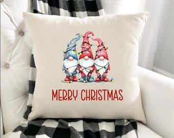 Christmas Gnomes Throw Pillow, Merry Christmas Holiday Pillow, Christmas Decor, Holiday Decor, Christmas Gift