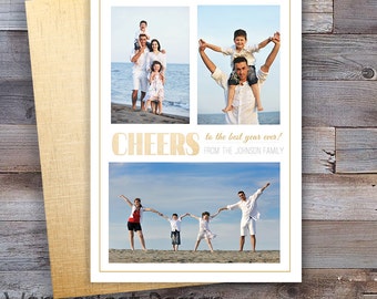 Custom Photo New Year 2020 Card Postcard 5x7 Gold Foil Modern Clean